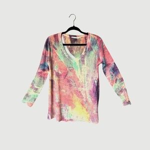 SOFT SURROUNDINGS M Multicolor Abstract Sweater Top Sublimation Lightweight NWOT